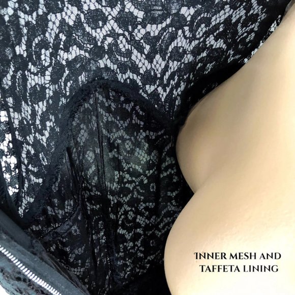 VINTAGE 50s 60s Black Sheer Lace and Chiffon Taffeta Party Dress VFG - Picture 8 of 9